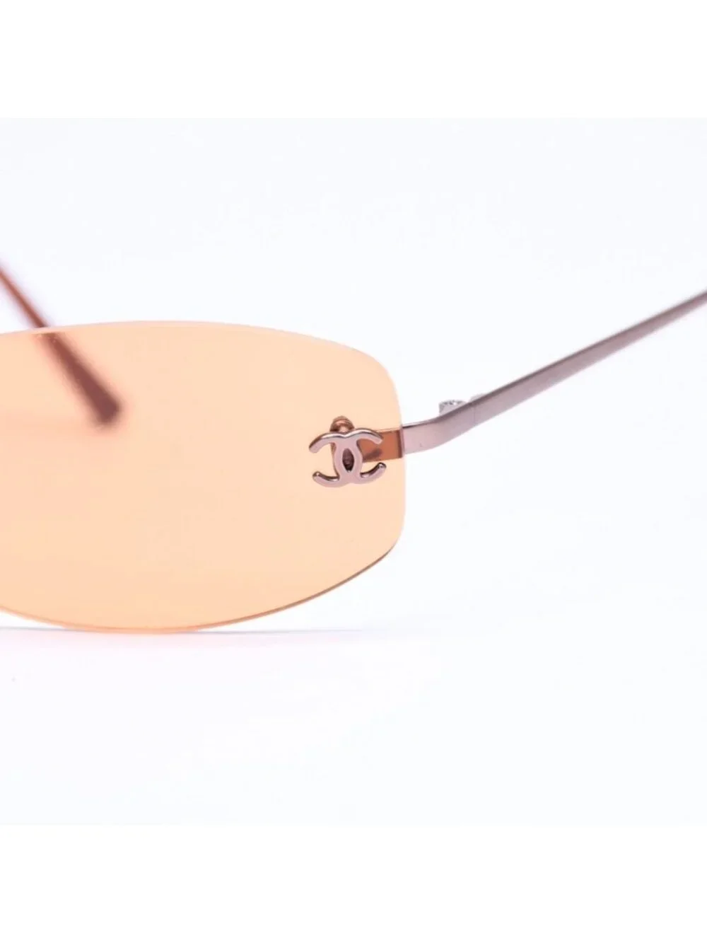 Chanel Rimless Sunglasses Side CC Logo Metal Orange 19 Eyewear